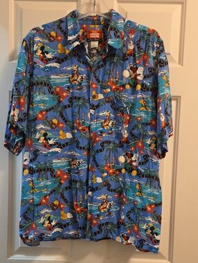 Disney Mickey Mouse Blue Hawaiian Button-Down Shirt